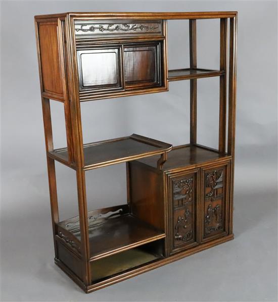 A Chinese hongmu display cabinet, c.1910, W. 2ft 11.5in., H. 4ft